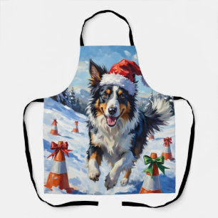 ボーダーコリー 犬 クリスマス スノー アジリティ 楽しい エプロン