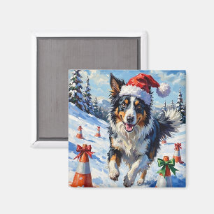 ボーダーコリー 犬 クリスマス スノー アジリティ 楽しい マグネット
