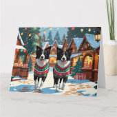 ボーダーコリー 犬 クリスマス スノー ホリデー カード (正面)