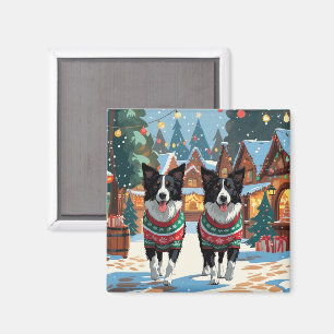 ボーダーコリー 犬 クリスマス スノー ホリデー マグネット