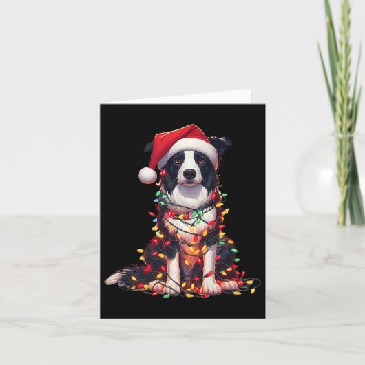 ボーダーコリー 犬 クリスマス ライト サンタ帽子 犬 カード (正面)