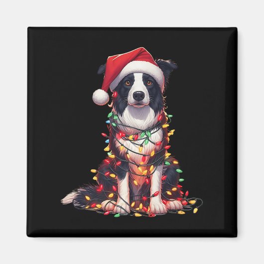 ボーダーコリー 犬 クリスマス ライト サンタ帽子 犬 L マグネット (正面)