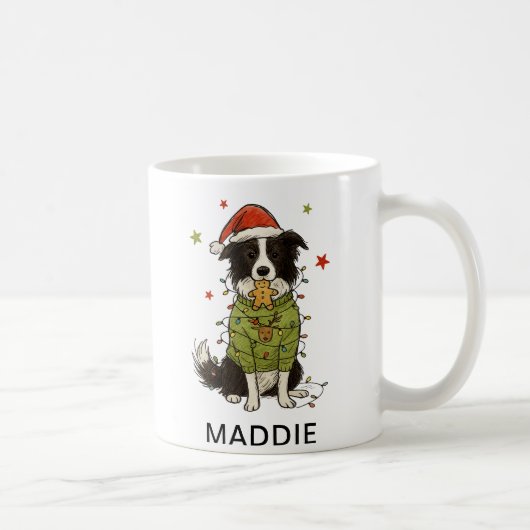 ボーダーコリー 犬 クリスマス ライト セーター コーヒーマグカップ (右)