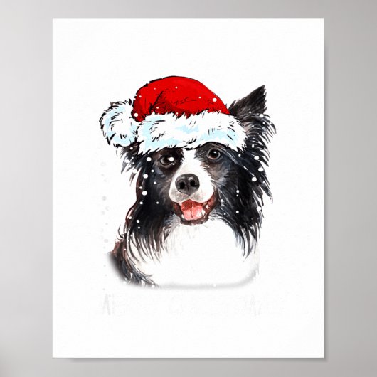 ボーダーコリー 犬 サンタ クリスマス ライト 男子 ポスター (正面)