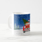 ボーダーコリー 犬 スノークリスマスに車を運転する コーヒーマグカップ (正面左)