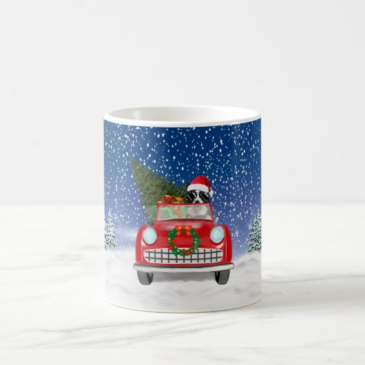 ボーダーコリー 犬 スノークリスマスに車を運転する コーヒーマグカップ (中央)