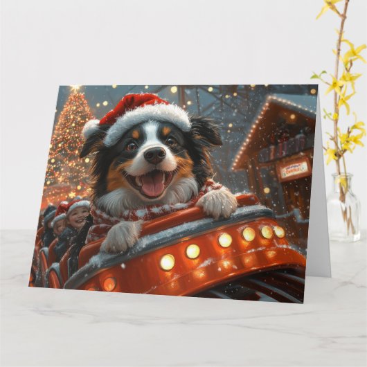 ボーダーコリー 犬 ローラーコースター クリスマス カード (黄色い花)