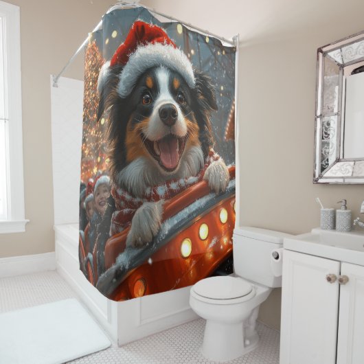 ボーダーコリー 犬 ローラーコースター クリスマス シャワーカーテン (インサイチュ)