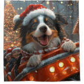 ボーダーコリー 犬 ローラーコースター クリスマス シャワーカーテン (正面)