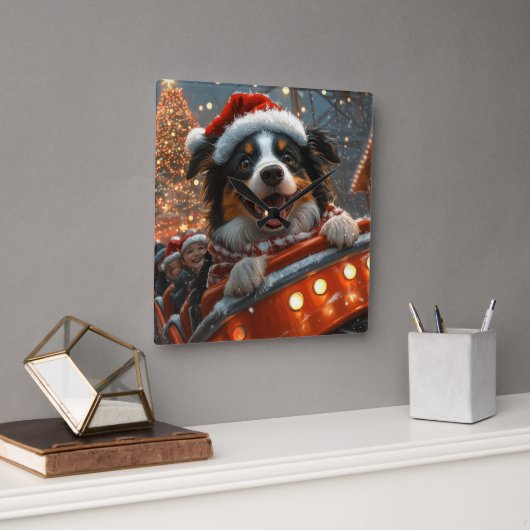 ボーダーコリー 犬 ローラーコースター クリスマス スクエア壁時計 (オフィス)