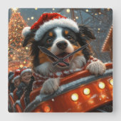 ボーダーコリー 犬 ローラーコースター クリスマス スクエア壁時計 (正面)