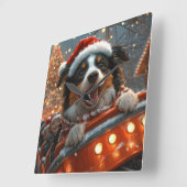 ボーダーコリー 犬 ローラーコースター クリスマス スクエア壁時計 (傾斜)