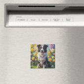 ボーダーコリー 犬 春の花 絵画 マグネット (インサイチュ (食洗機))