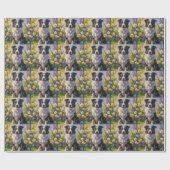ボーダーコリー 犬 春の花 絵画 ラッピングペーパー (フラット)