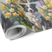 ボーダーコリー 犬 春の花 絵画 ラッピングペーパー (ロールコーナー)
