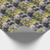 ボーダーコリー 犬 春の花 絵画 ラッピングペーパー (角)