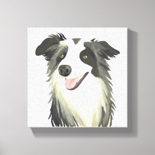 ボーダーコリー 犬 美しい ペット 水彩画 キャンバスプリント