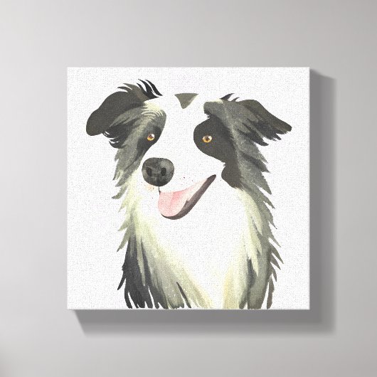 ボーダーコリー | 犬 美しい ペット 水彩画 キャンバスプリント (正面)