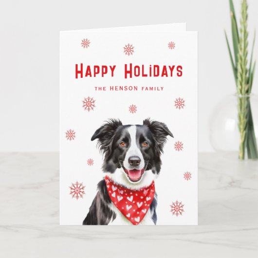 ボーダーコリー 赤いハートのバンダナ クリスマス (正面)