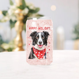 ボーダーコリー 赤いハートのバンダナ クリスマス ガラス缶