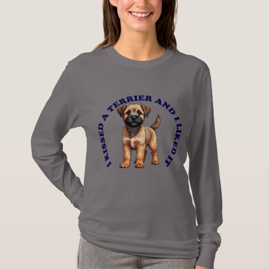 ボーダーテリアの子犬にキスをした Tシャツ (正面)