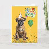 ボーダーテリアの犬パーティーハット黄色い誕生日 カード (正面)