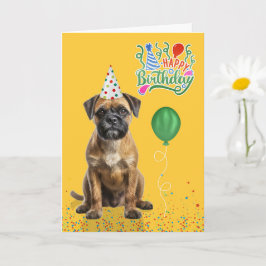 ボーダーテリアの犬パーティーハット黄色い誕生日 カード