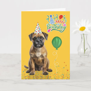 ボーダーテリアの犬パーティーハット黄色い誕生日 カード