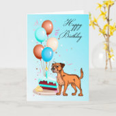 ボーダーテリアの青い誕生日の挨拶状 カード (黄色い花)