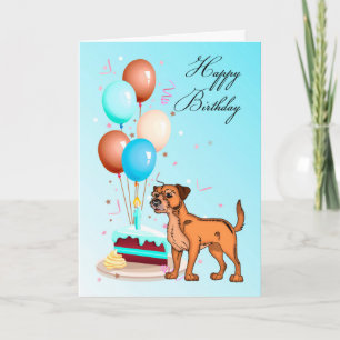 ボーダーテリアの青い誕生日の挨拶状 カード