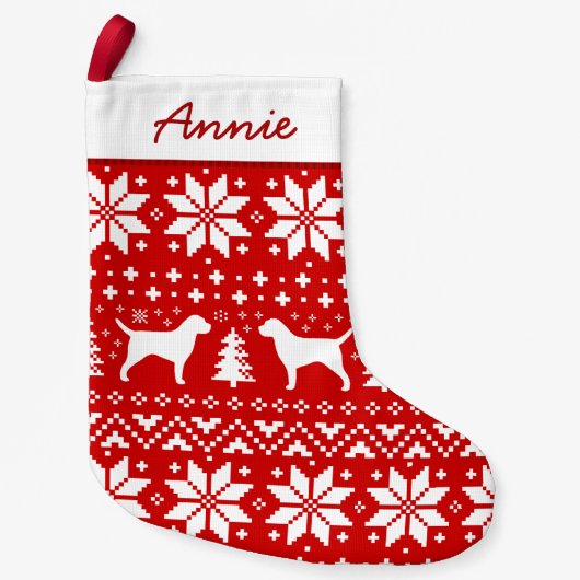 ボーダーテリア犬はパターンかわいいイヌ科動物のシルエットを描きます スモールクリスマスストッキング (正面)