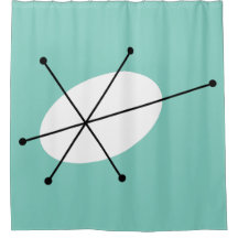 ボーダーブルーのシャワーカーテン