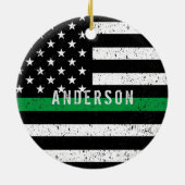 ボーダー動揺してパトロール薄い緑の線（名前あり） セラミックオーナメント (裏面)