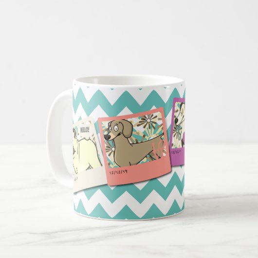 ボーダー及びシェブロンのbckgdが付いている4つの写真フレームのコラージュ コーヒーマグカップ (正面左)