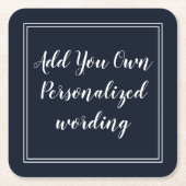 ボーダー名前入りなコースターを持つ海軍 スクエアペーパーコースター (正面)