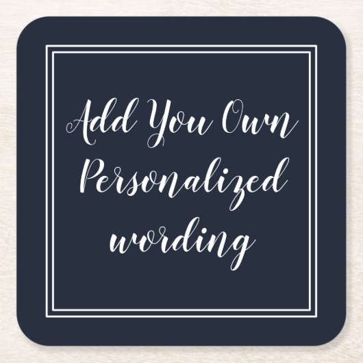 ボーダー名前入りなコースターを持つ海軍 スクエアペーパーコースター (正面)