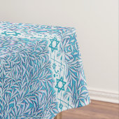 ボーダー青および白く葉が多いダビデの星 テーブルクロス (インサイチュ)