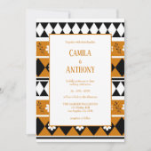 ボーダー ストライプ フラワー ダイヤモンド ボーホー フローラル パターン 招待状 (正面)