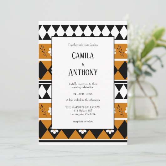 ボーダー ストライプ フラワー ダイヤモンド ボーホー フローラル パターン 招待状 (スタンド正面)