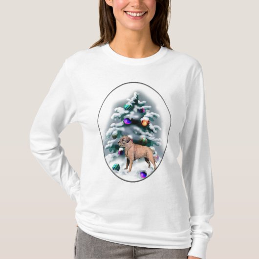 ボーダー・テリアのクリスマスギフト Tシャツ (正面)