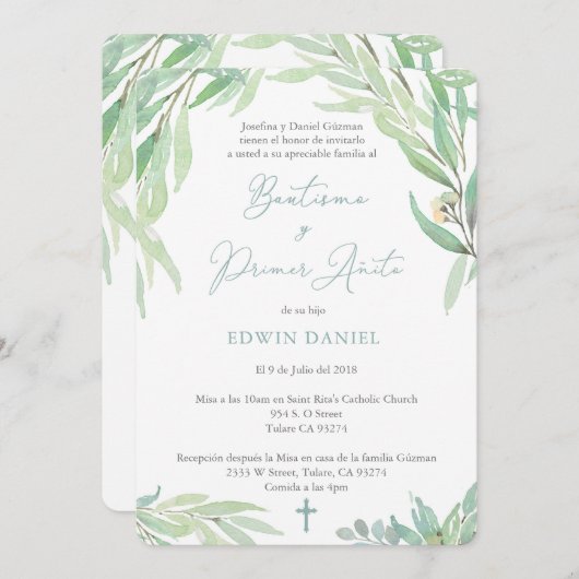 ボーチスペインのゾボーイバプテスマ&ファースト誕生日 招待状 (正面/裏面)