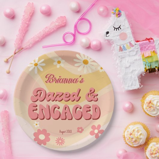 ボーッとグルーヴ婚約したィーなレトロデイジーバチェロレッテ ペーパープレート (パーティー)