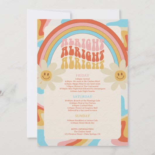 ボーッと婚約したバチェロレッテの週末の旅程 招待状 (裏面)