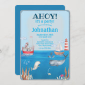 ボーツアンドアンダーザシーウォーターカラーボーイ誕生日 招待状 (正面/裏面)