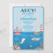 ボーツアンドアンダーザシーウォーターカラーボーイ誕生日 招待状 (正面)