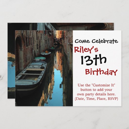 ボーツオンカナルウォーターヴェニスイタリア建物 招待状 (正面/裏面)