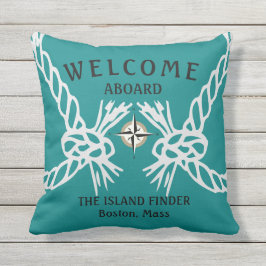 ボーツネームティール(緑がかった色)&ホワイト アウトドアクッション