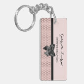 ボーティシアンシックパリジャンピンク水玉模様ブラックボウ キーホルダー (正面左)