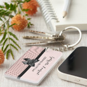 ボーティシアンシックパリジャンピンク水玉模様ブラックボウ キーホルダー (正面右)