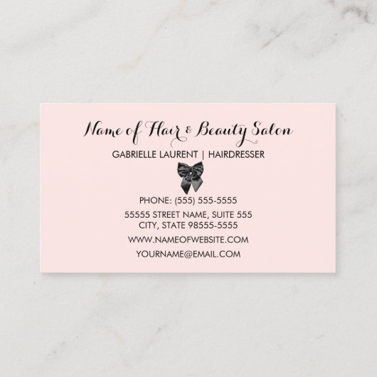 ボーティシアンシックパリジャンピンク水玉模様ブラックボウ 名刺 (裏面)